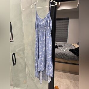 Promesa Pale Blue Floral High-Low Spaghetti Strap Maxi